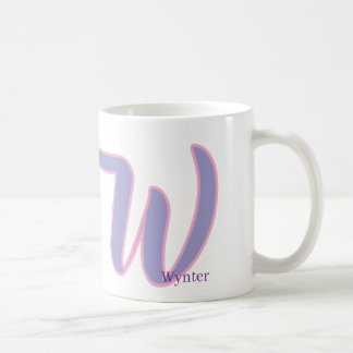 モダン ピンク&パープル モノグラム 名前入り W コーヒーマグカップ