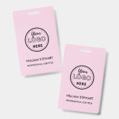 モダン ピンク ビジネス ロゴ カンパニー 従業員 スタッフ バッジ (正面＆裏面)