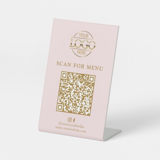 モダン ピンク ビジネス ロゴ コンタクトレス QR コード メニュー 台座サイン (正面)
