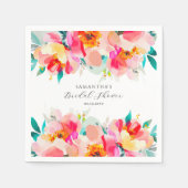 モダン ピンク フラワーの水彩画 ブライダルシャワー スタンダードカクテルナプキン (正面)