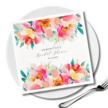 モダン ピンク フラワー ウォーターカラー ブライダル シャワー