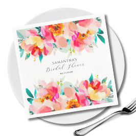 モダン ピンク フラワー ウォーターカラー ブライダル シャワー スタンダードカクテルナプキン