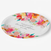モダン ピンク フラワー ウォーターカラー ブライダル シャワー ペーパープレート (アングル)