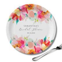 モダン ピンク フラワー ウォーターカラー ブライダル シャワー