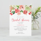モダン ピンク フラワー フルーツ ウォーターカラー ブライダル シャワー 招待状 (スタンド正面)