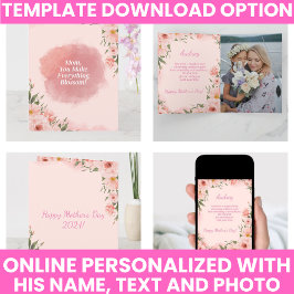 モダン ピンク フラワー マザーズデー カード