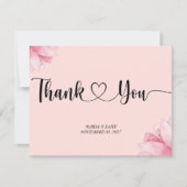 モダン ピンク フラワー ロマンス サンクス カード (正面)