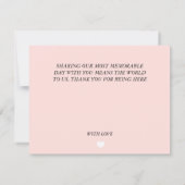 モダン ピンク フラワー ロマンス サンクス カード (裏面)