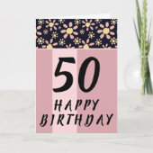 モダン ピンク フラワー 花柄 女性 50歳 誕生日 カード (正面)
