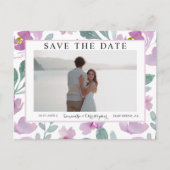 モダン ピンク フローラル柄 結婚式の日時を事前にお知らせするカード ポストカード (正面)