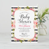 モダン ピンク フローラル ウォーターカラー ガール ベイビー シャワー 招待状 (スタンド正面)