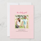 モダン ピンク フローラル ウォーターカラー ガール ベイビー シャワー 招待状 (裏面)
