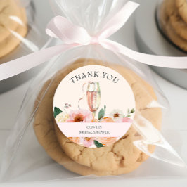 モダン ピンク フローラル シャンパン ブライダル シャワー ラウンドシール