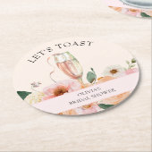 モダン ピンク フローラル シャンパン ブライダル シャワー ラウンドペーパーコースター (アングル)