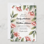 モダン ピンク フローラル デザイナー ウェディング 招待状 (正面)