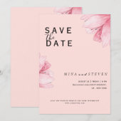 モダン ピンク フローラル ロマンス ウェディング セーブザデート (正面/裏面)