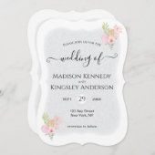 モダン ピンク フローラル 驚くべき 予算 結婚式 招待状 (正面/裏面)