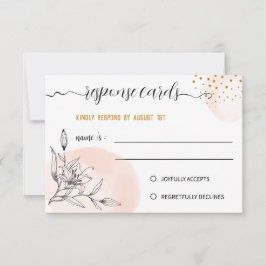 モダン ピンク & ブラック フラワー ゴールド ドット レスポンス カード