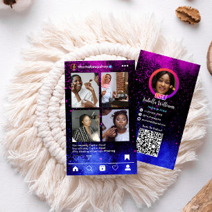 モダン ピンク & ブルー グラデーション Instagram QR 名刺