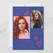 モダン ピンク ブルー バタフライ フォト 卒業パーティー 招待状 (正面)