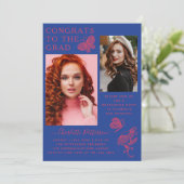 モダン ピンク ブルー バタフライ フォト 卒業パーティー 招待状 (スタンド正面)