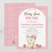 モダン ピンク プライド アーチ テディベア ピクニック 誕生日 招待状 (正面/裏面)