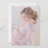 モダン ピンク ベイビー スプリンクル フォト ガール ベイビー シャワー 招待状 (裏面)