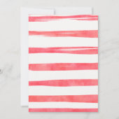 モダン ピンク ホワイト ストライプ イチゴ 1歳 誕生日 招待状 (正面)