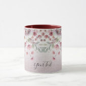 モダン ピンク ホワイト フラワー コーヒー マグ (中央)