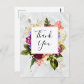 モダン ピンク＆ホワイト 水彩 フラワー サンクス ポストカード (正面/裏面)