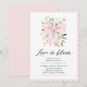 モダン ピンク ボウ フローラル ラブ イン ブルーム ブライダル シャワー 招待状 (正面/裏面)