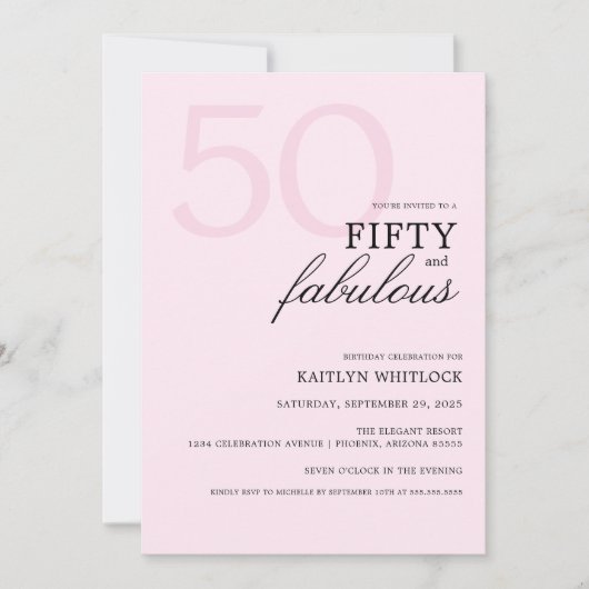 モダン ピンク ボールド 50 アンド ファビュラス バースデー パーティー 招待状 (正面)