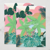 モダン ピンク ミント トロピカル フォリア クリエイティブ デザイン 招待状 (正面/裏面)