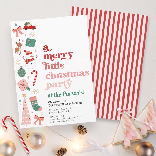 モダン ピンク&レッドのクリスマスパーティー 招待状