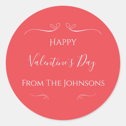 モダン ピンク レッド バレンタインデー ラウンドシール (正面)
