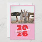 モダン ピンク レッド ファミリー ニューイヤー フォト プレイフル シーズンカード (正面)