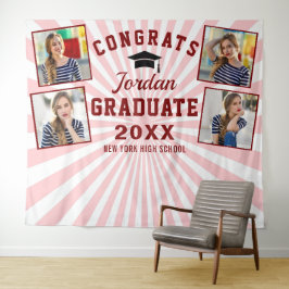 モダン ピンク レッド 卒業式 4 フォトブース 背景 タペストリー