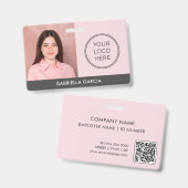 モダン ピンク ロゴ 従業員 ID バッジ (正面＆裏面)