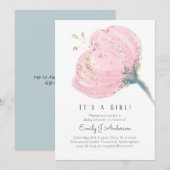 モダン ピンク ローズ グリッター 女の子 ベビーシャワー 招待状 (正面/裏面)