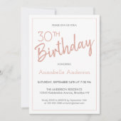 モダン ピンク ローズ ゴールド グリッター 30歳の誕生日 招待状 (正面)