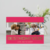 モダン ピンク ローズ ゴールド ベストマム フォーエバー フォト コラージュ 箔シーズンカード (立ち正面)