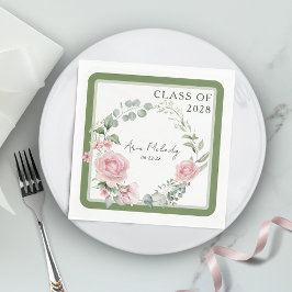 モダン ピンク ローズ スクリプト 卒業生クラス スタンダードランチョンナプキン