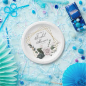 モダン ピンク ローズ フローラル ゴールド フレーム ブライダル シャワー ペーパープレート (パーティー)