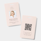 モダン ピンク 従業員 ビジネス ロゴ QR コード 写真 バッジ (正面＆裏面)