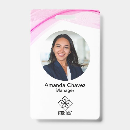 モダン ピンク 従業員 写真 バッジ (表面)