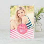 モダン ピンク 水彩 ストライプ フォト 卒業 招待状 (スタンド正面)