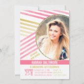 モダン ピンク 水彩 ストライプ フォト 卒業 招待状 (裏面)