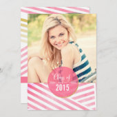 モダン ピンク 水彩 ストライプ フォト 卒業 招待状 (正面/裏面)
