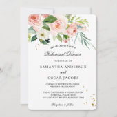 モダン ピンク 水彩 美しさ 花と葉 招待状 (正面)