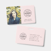 モダン ピンク ID カード | ロゴ写真 ビジネス スタッフ バッジ (正面＆裏面)